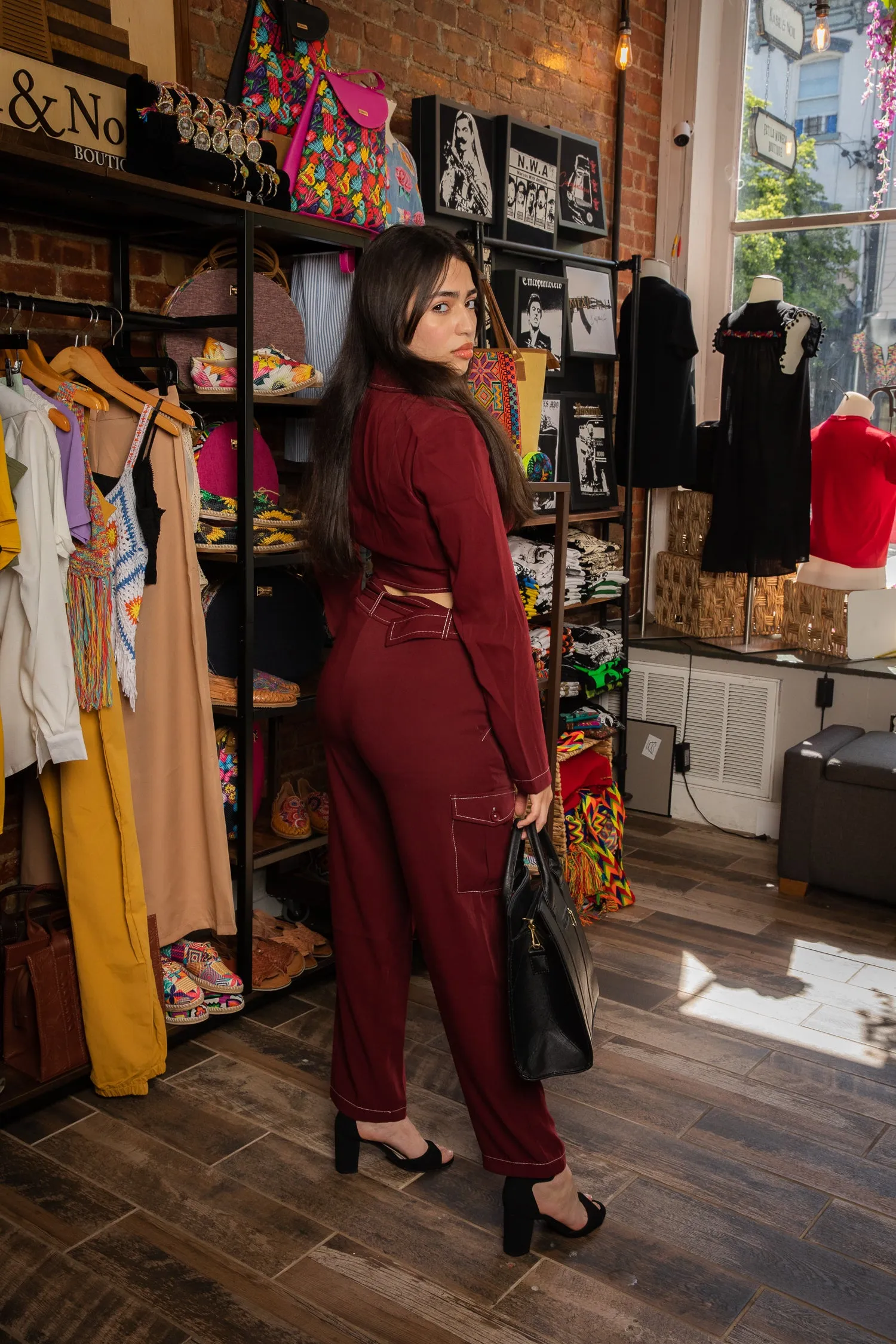 Blazer And Pants Set In Burgundy